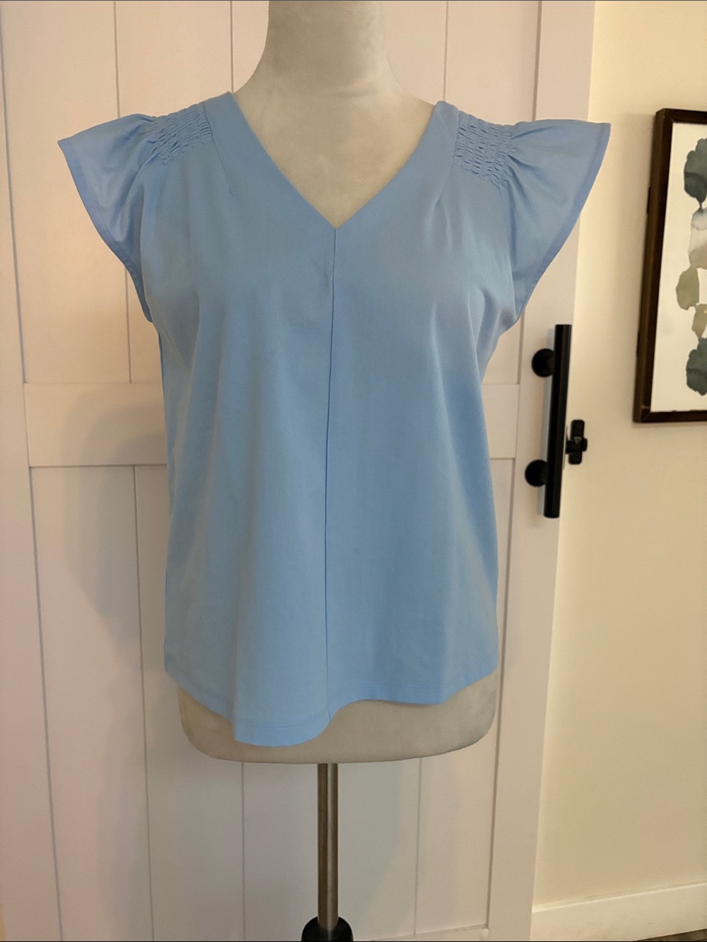 Ann Taylor Sky Blue V-Neck Flutter Sleeve Top, XS